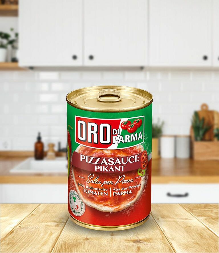 Spicy pizza sauce from ORO di Parma in a 425ml can.