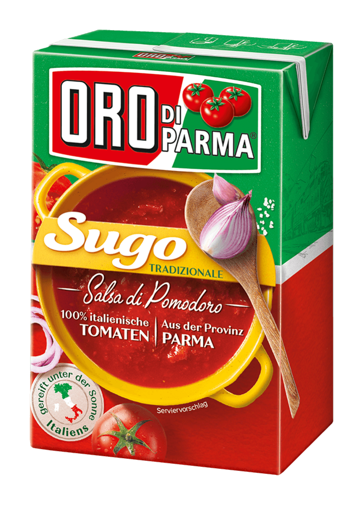 Sugo Tradizionale tomato sauce from ORO di Parma in a 400g Combibloc.