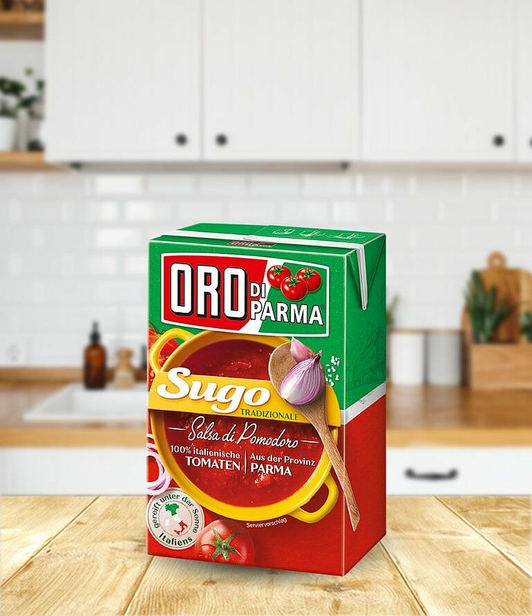 Sugo Tradizionale tomato sauce from ORO di Parma in a 400g Combibloc.